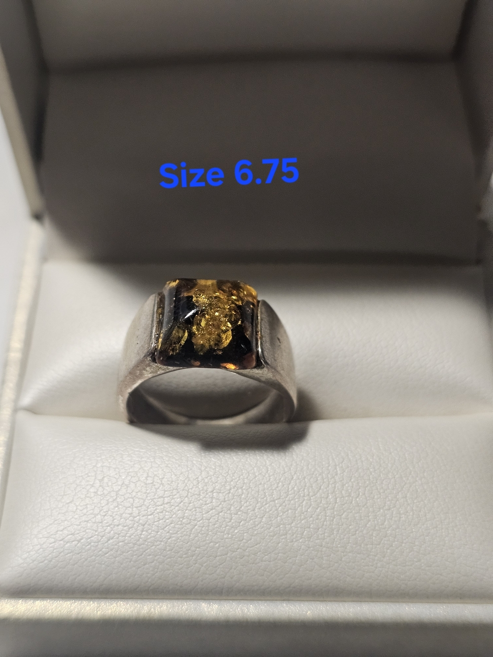 Sterling Silver 925 Ring with Amber Inlay - Size 6.75